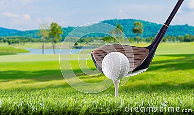 Golf ball on tee pegs in golf course Stock Photo