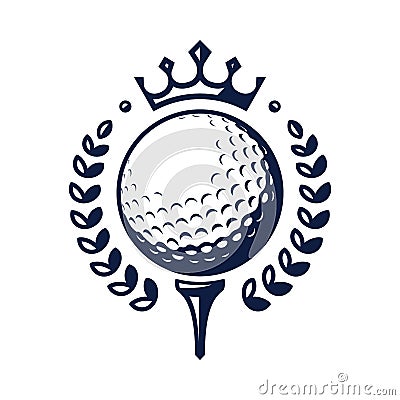 Golf ball vector logo. Golf ball on tee with wreath and crown. Vector illustration Vector Illustration