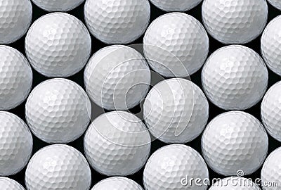 Golf balls aligned horizontal and vertical Stock Photo
