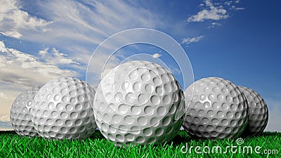 Golf balls on green turf Stock Photo