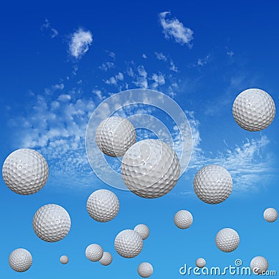 Golf Balls set in High Cloud Sky Cartoon Illustration