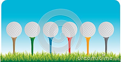 Golf balls on tees Vector Illustration