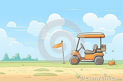 golf cart parked beside a sand bunker on a golf course Stock Photo