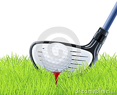 Golf club and ball on grass Vector Illustration