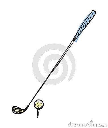 Golf club and ball hand drawn isolated icon Vector Illustration