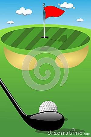 Golf Club Ball Putting Green Aiming Shot Vector Illustration