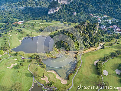 Golf Club with Lakes Malaysia shot by drone Stock Photo