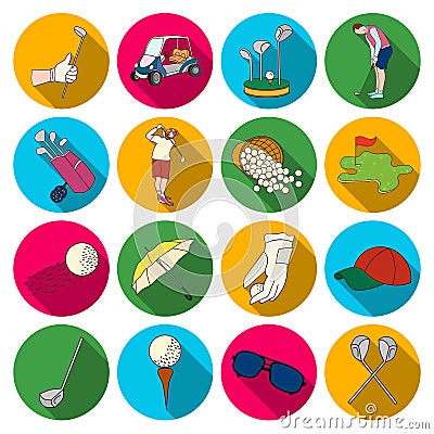Golf club set icons in flat style. Big collection of golf club vector symbol stock illustration Vector Illustration