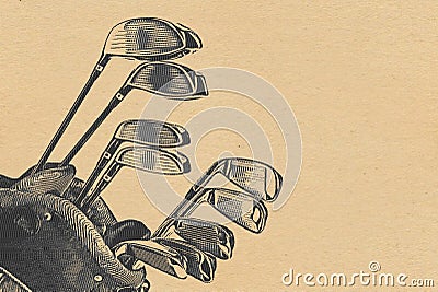 Golf clubs with ball on vintage background Stock Photo