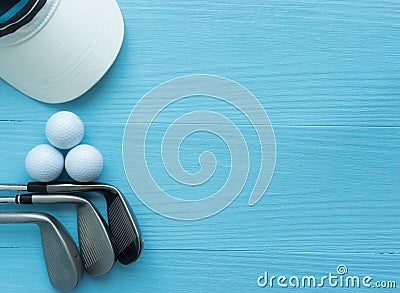 Golf clubs, golf balls, cap Stock Photo