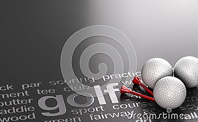 Golf concept, balls and tees over black background Cartoon Illustration