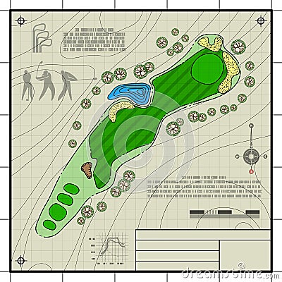 Golf course layout blueprint drawing Vector Illustration