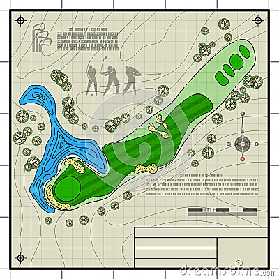 Golf course layout blueprint drawing Vector Illustration