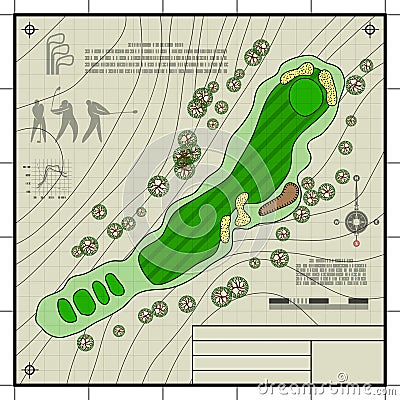 Golf course layout blueprint drawing Vector Illustration