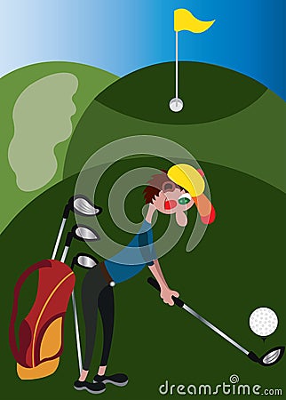 Golf course and player Vector Illustration