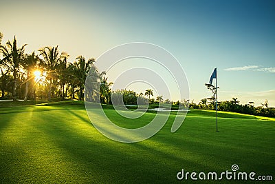 Golf course in trpical resort Stock Photo