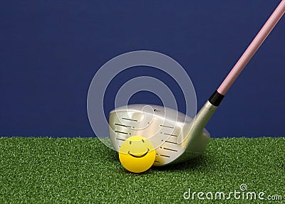 Golf Driver And Happy Face Ball Stock Photo