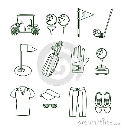 Golf Equipment Thin Line Set. Vector Vector Illustration