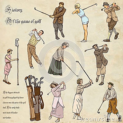 Golf and Golfers - Hand drawn vintage pack. Freehand sketching. Cartoon Illustration