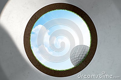 Golf Hole With Ball Approaching Stock Photo