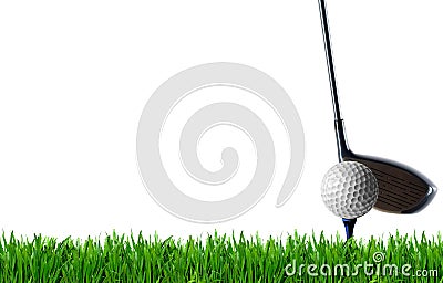 Golf invitation Design poster frame, golf ball and golf club on lawn Stock Photo