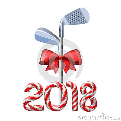 Golf irons with candy cane Vector Illustration