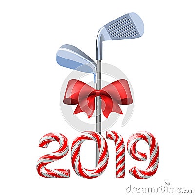 Golf irons with candy cane Vector Illustration