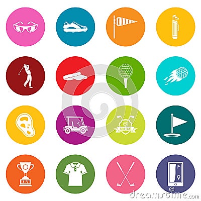 Golf items icons many colors set Vector Illustration