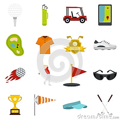 Golf items icons set in flat style Vector Illustration