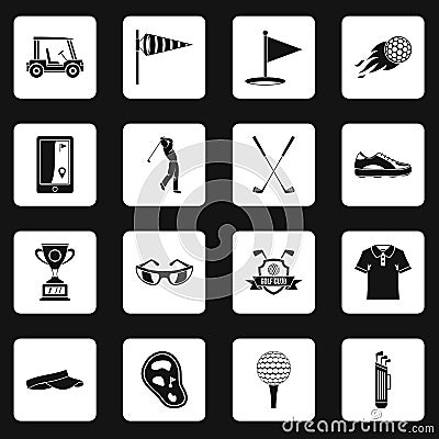 Golf items icons set squares vector Vector Illustration