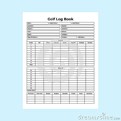 Golf journal KDP interior. Golf game score information recorder and weather checker template. KDP interior logbook. Golf cart Vector Illustration