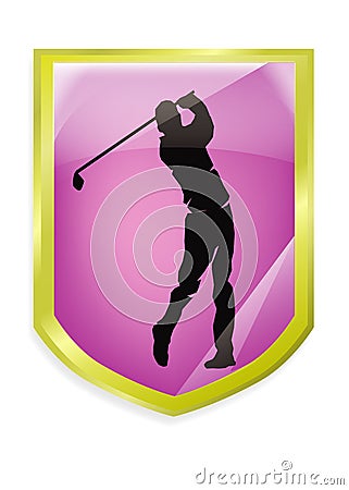 Golf label violet color gold frame . Stock Photo