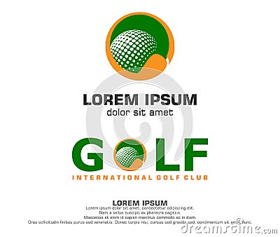 GOLF LOGO DESIGN WITH BALL AND STICK SHAPES Vector Illustration