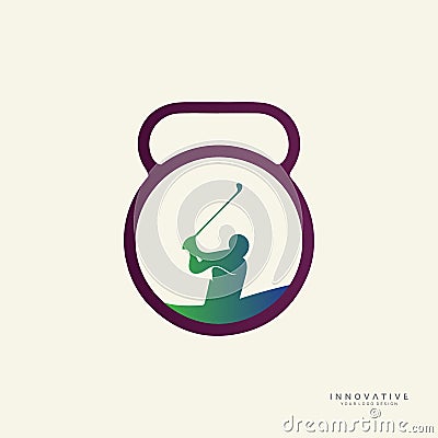 Golf logo design with dumbbell icon. new best health and physical fitness company vector logo design Vector Illustration