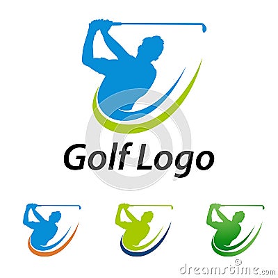 Golf Logo Template Swing and Hit the Ball Vector Illustration