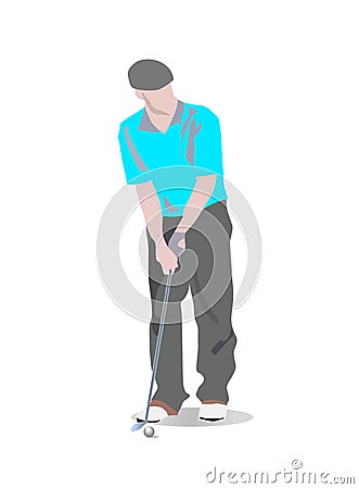 Golf man with stick and ball isolated on white background. Vector Illustration