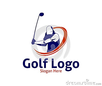 golf outdoor sport vector logo design inspiration, a player hits the ball with a swing stick Vector Illustration