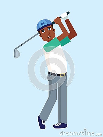 Golf player gaming with club isolated on blue Vector Illustration