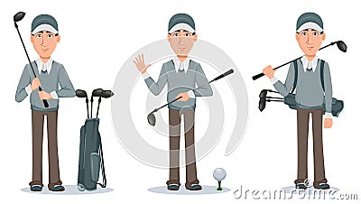 Golf player, handsome golfer. Cartoon character Vector Illustration