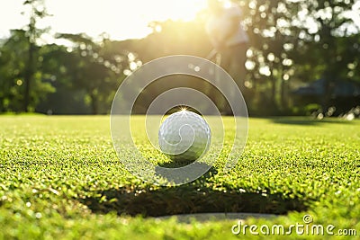 golf player putting golf ball into hole Stock Photo