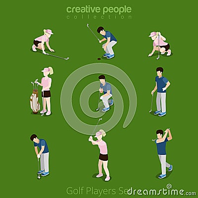 Golf players male female flat web infographic conc Vector Illustration