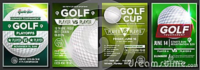 Golf Poster Set Vector. Design For Sport Bar Promotion. Golf Ball. Modern Tournament. Sport Event Announcement. Banner Vector Illustration