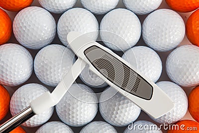 Golf putter and balls Stock Photo