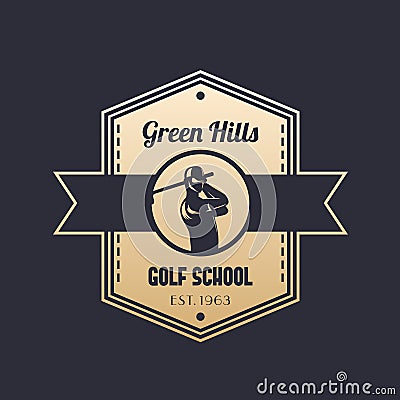 Golf school vintage logo, emblem with golfer Vector Illustration