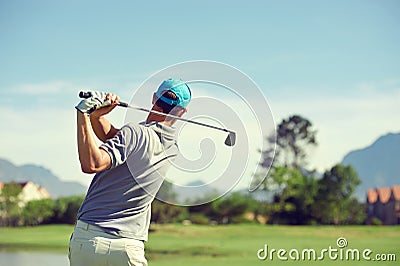 Golf shot man Stock Photo