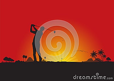 Golf Sunset Vector Illustration