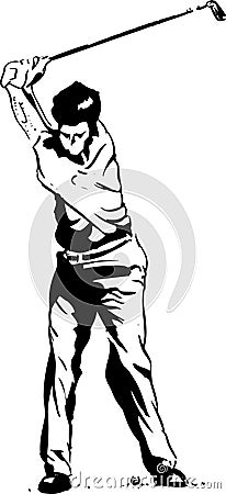 The Golf Swing Pose Cartoon Illustration