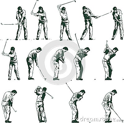 Golf swing stages vector illustration Vector Illustration