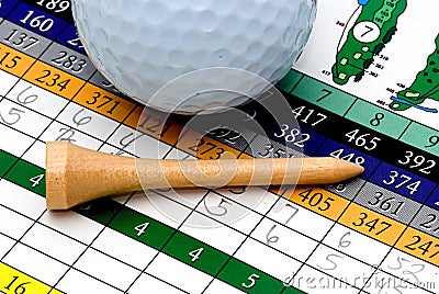 Golf tee, ball and scorecard Stock Photo