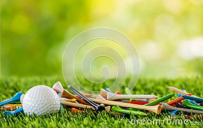 Golf tees with ball Stock Photo